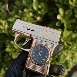 Gold Clock Pistol Lighter/ Refillable